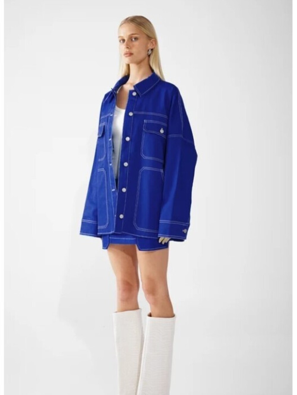 By.Dyln Blue NWT Oversized Jacket with Contrast Stitching, Size S